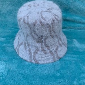Kangol Fuzzy Bucket Hat in Cream and Light Brown Zebra Pattern